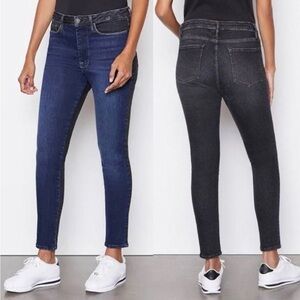 Frame Le One Skinny Two-Tone Jeans Teller Wash Blue Front Black Back Size 28